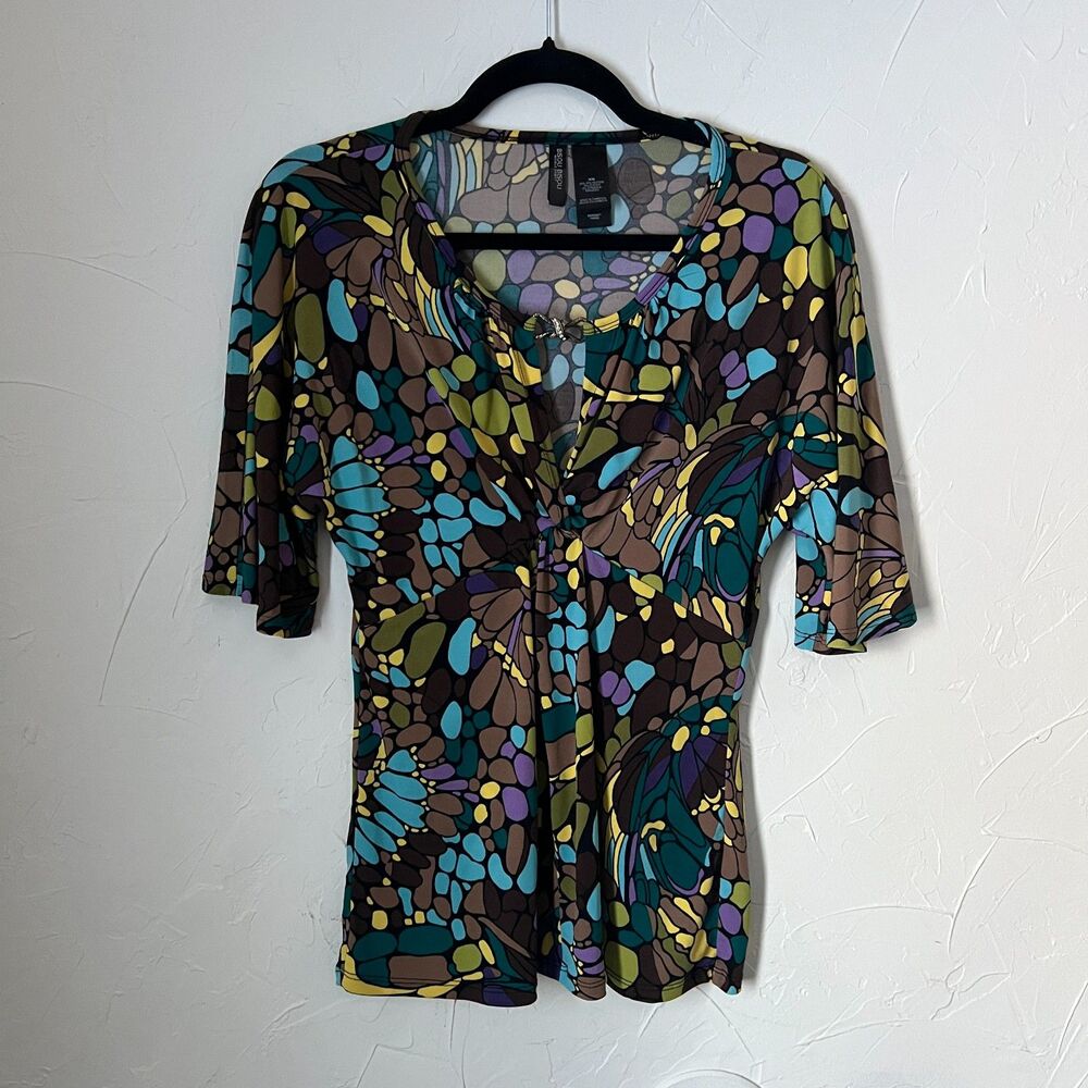 BISOU BISOU Abstract Pebble Print Stretch Top M y2k Artsy‎ Retro Statement
